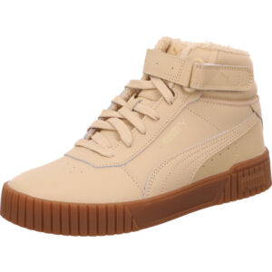 Puma Carina 2.0 Mid Hoher Damensneaker mit Fell beige mit klett und Gum Sohle