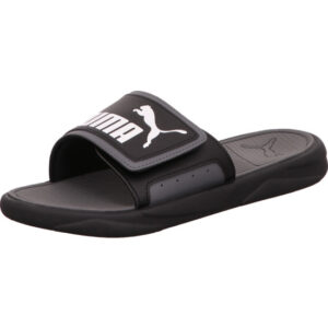Puma Royalcat Comfort Badeschuh mit klett schwarz mit grau und großem weißen Puma Logo