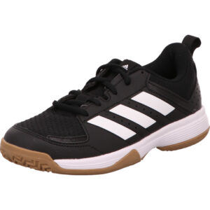 Adidas Ligra 7 Kids Kinder Indoorschuh schwarz mit weißen Streifen und heller Gum Sohle