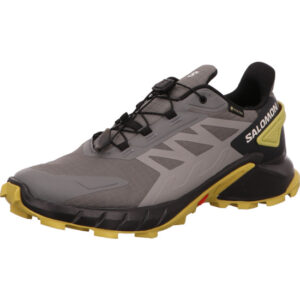 Salomon Supercross 4 GTX Herren Traillaufschuh in der Farbe dunkel und hellgrau mit gelb mit Zippverschluss