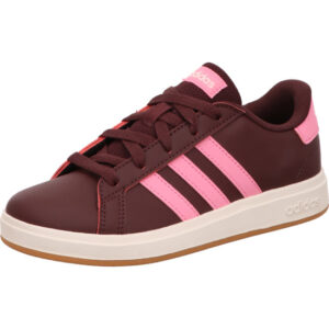 Adidas Grand Court 2.0 K Kindersneaker mit einem Klett bordeaux und pink Streifen und helle Sohle