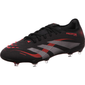 Adidas Predator Stollen Fußballschuh schwarz mit rot und silbernen Streifen