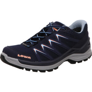 lowa innox Pro GTX Damen Wanderhalbschuh Farbe blau mit pinkfarbenen Haken