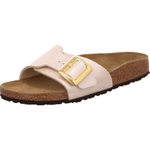 Birkenstock Catalina Cushion Buckle Pantolette Farbe offwhite Material Birkoflor mit goldener Schnalle